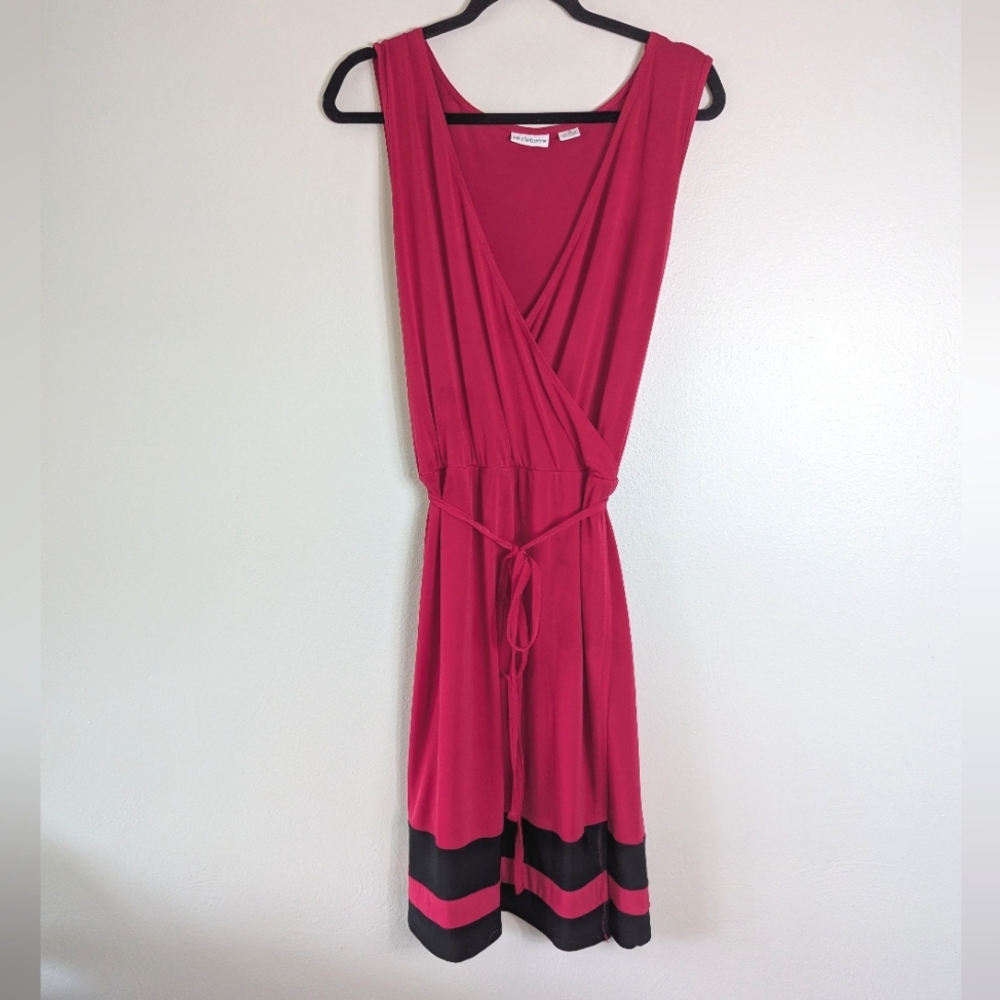 14 Liz Claiborne Pink Colorblock Stretch Sleeveless Tie Waist Dress